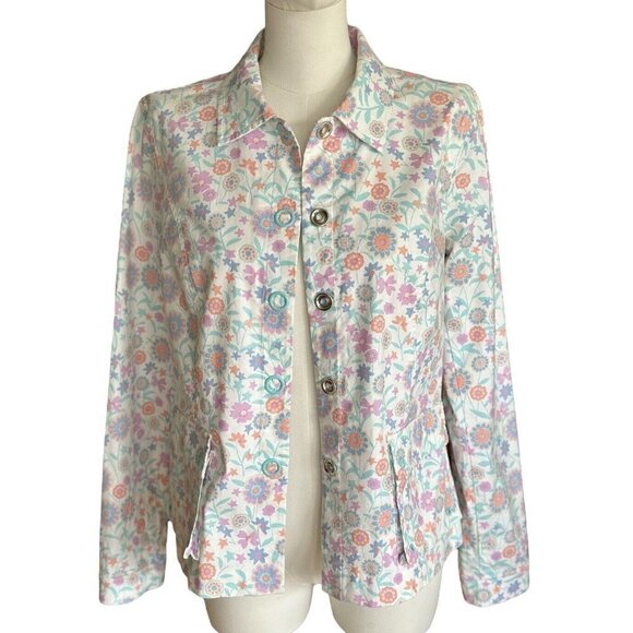Sigrid Olsen White Floral Collared Snap Up Jacket with Pockets Women's Sz S - Picture 8 of 11